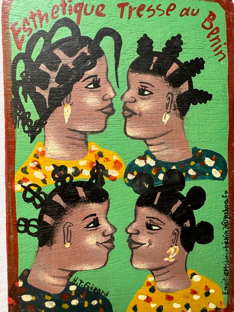 Original Small Beauty Salon Sign Painting on Wood from Benin