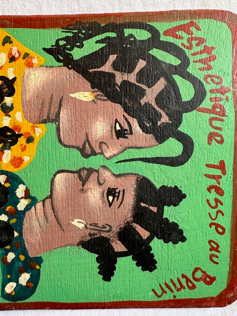 Original Small Beauty Salon Sign Painting on Wood from Benin