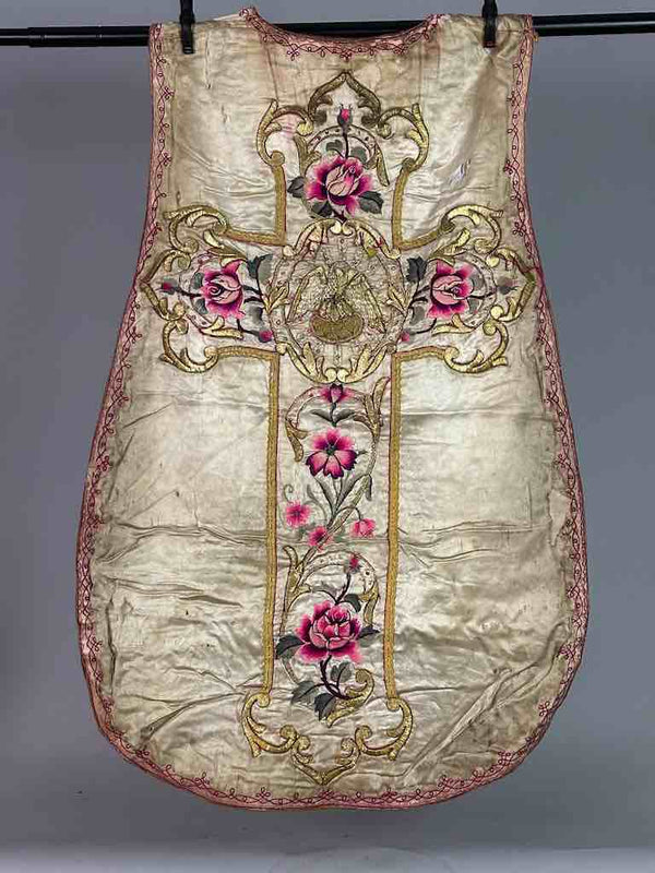 Antique Vietnamese Catholic Nurturing Bird Cross Design Chasuble Authentic Ecclesiastical Garment