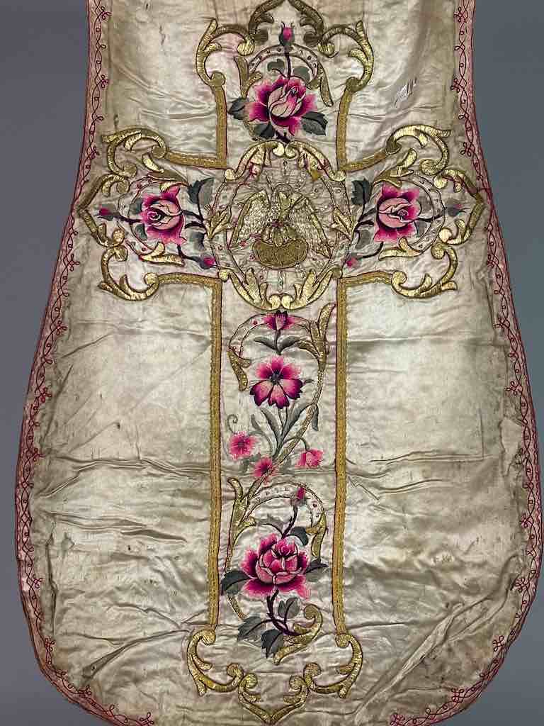 Antique Vietnamese Catholic Nurturing Bird Cross Design Chasuble Authentic Ecclesiastical Garment