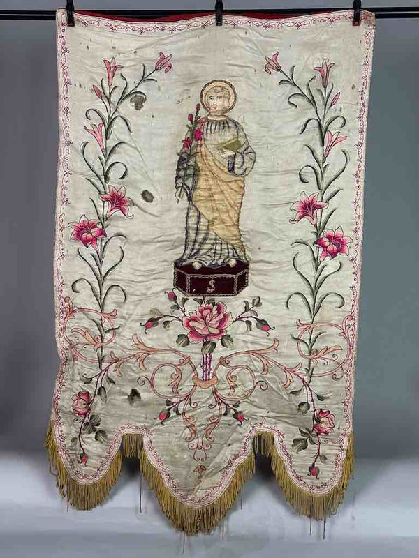 Antique Vietnamese Catholic Saint Joseph Banner Authentic Ecclesiastical Cloth