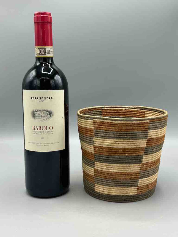 Earth tone checkerboard cylinder tightest weave Batwa basket