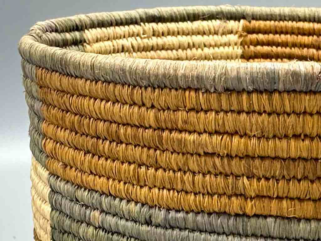 Earth tone checkerboard cylinder tightest weave Batwa basket