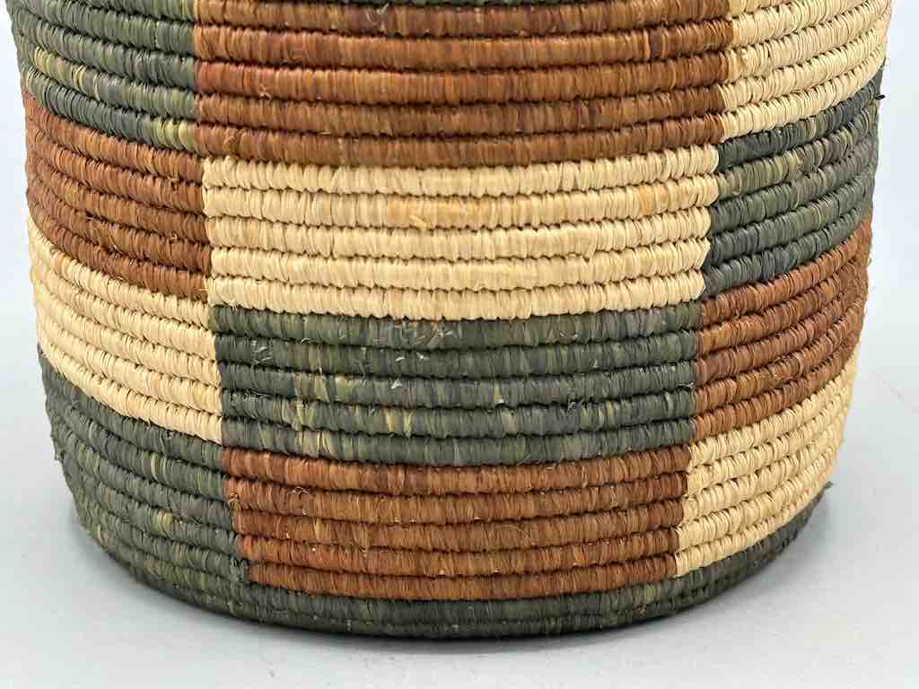 Earth tone checkerboard cylinder tightest weave Batwa basket