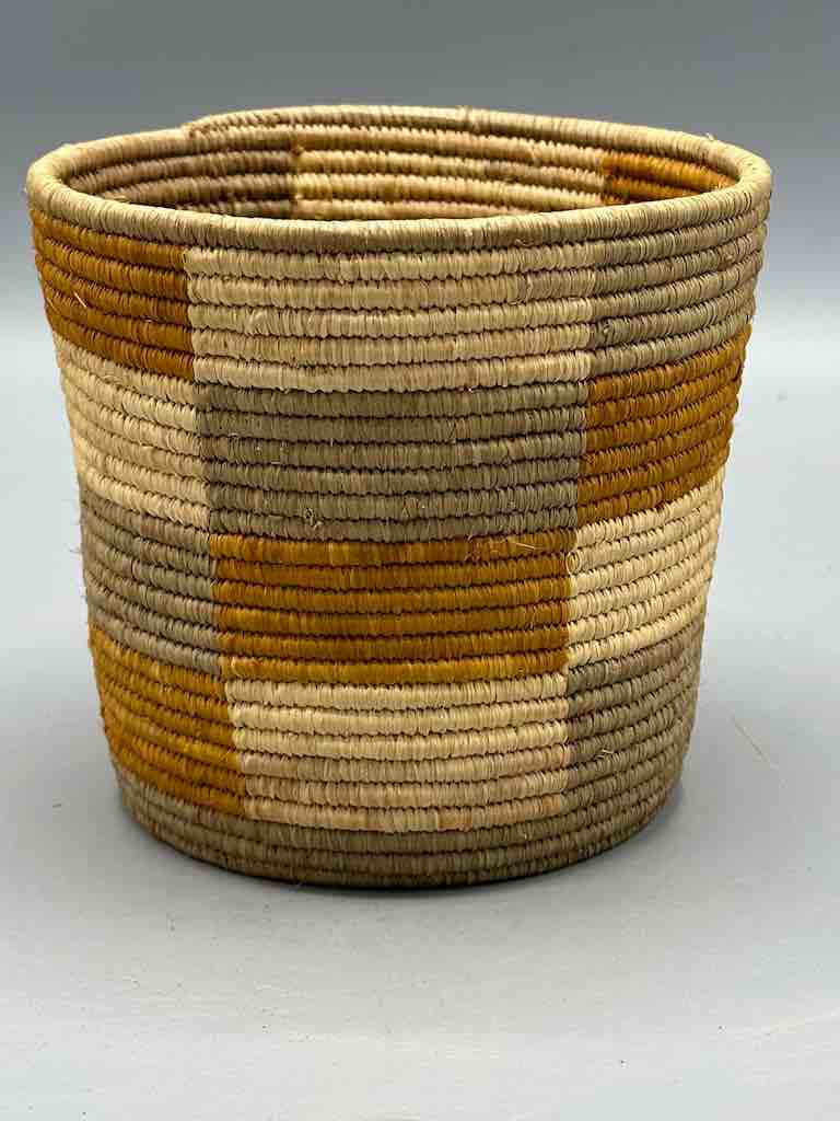 Earth tone checkerboard cylinder tightest weave Batwa basket