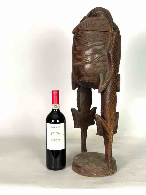 Tall Wooden Crocodile Motif Ritual Container from Mali, Africa | 24"