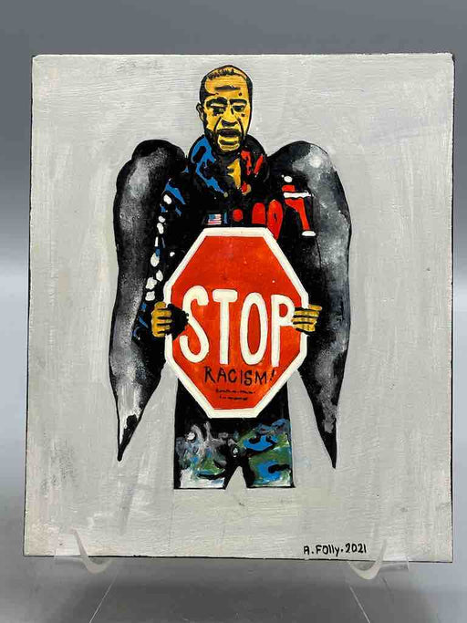 Original Small Black Lives Matter Theme Painting on Wood from Togo