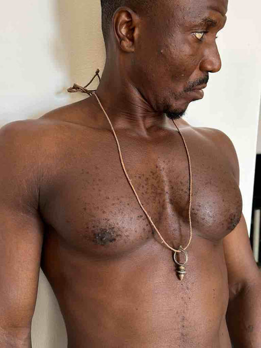 Small Vintage Tuareg Zinder Coin Silver Pendant Leather Necklace - Niger