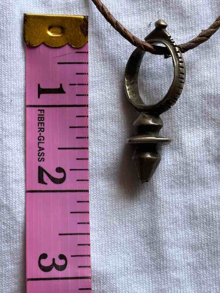 Small Vintage Tuareg Zinder Coin Silver Pendant Leather Necklace - Niger