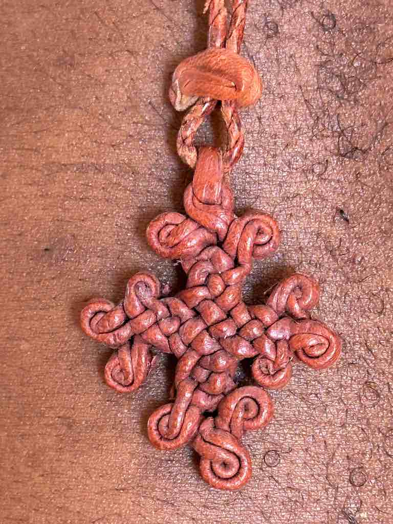 Woven Coptic Christian Red Leather Cross on Long Cord Necklace - Ethiopia