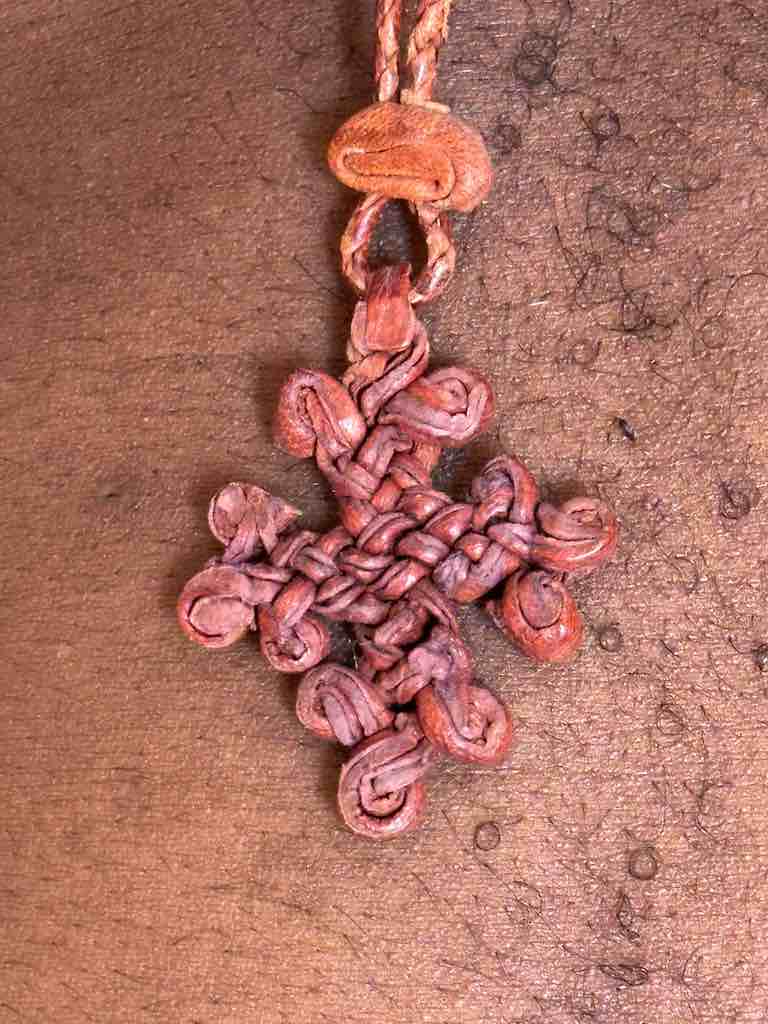 Woven Coptic Christian Red Leather Cross on Long Cord Necklace - Ethiopia