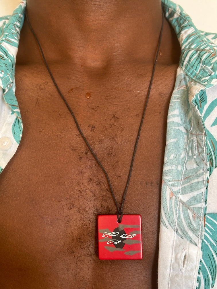 Lightweight Artist Hand-painted Square Pendant Necklace - Viet Nam