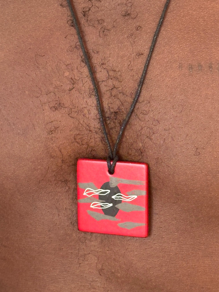 Lightweight Artist Hand-painted Square Pendant Necklace - Viet Nam