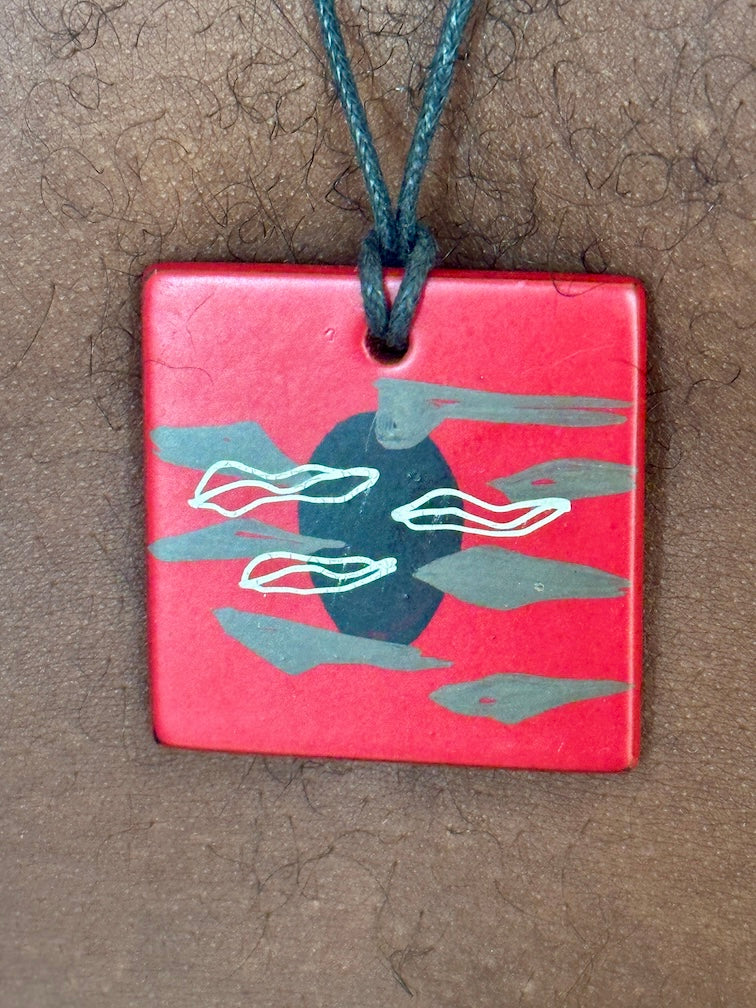 Lightweight Artist Hand-painted Square Pendant Necklace - Viet Nam