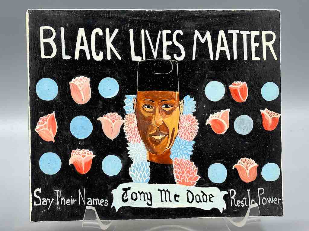 Original Small Black Lives Matter Theme Painting on Wood from Togo