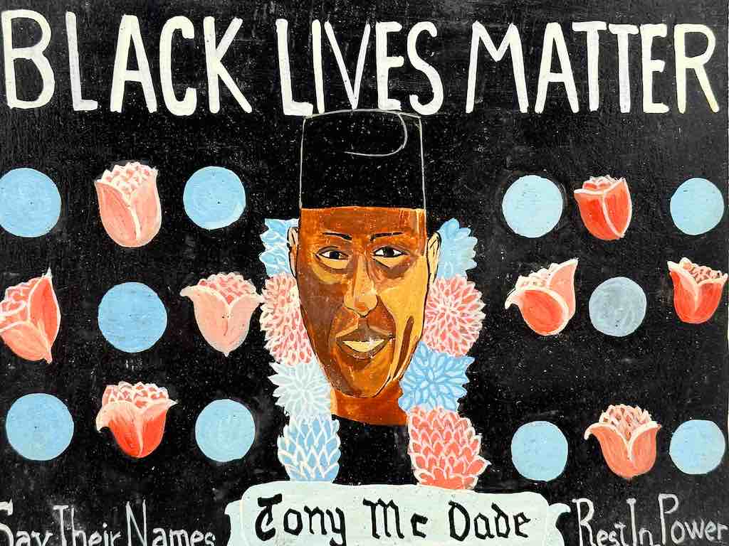 Original Small Black Lives Matter Theme Painting on Wood from Togo