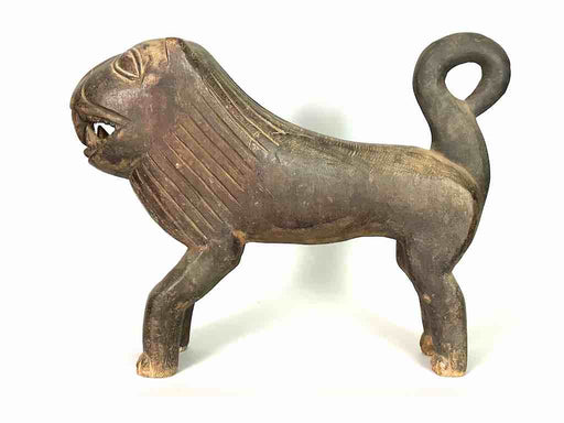 Large Vintage Wooden Fon Lion Figure | Benin, Africa