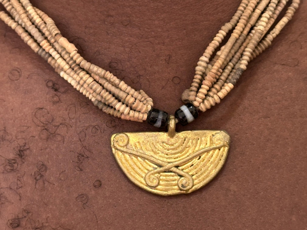Smallest Excavated Clay Bead, Brass Bead, Inlaid Wooden Bead Necklaces - Mali