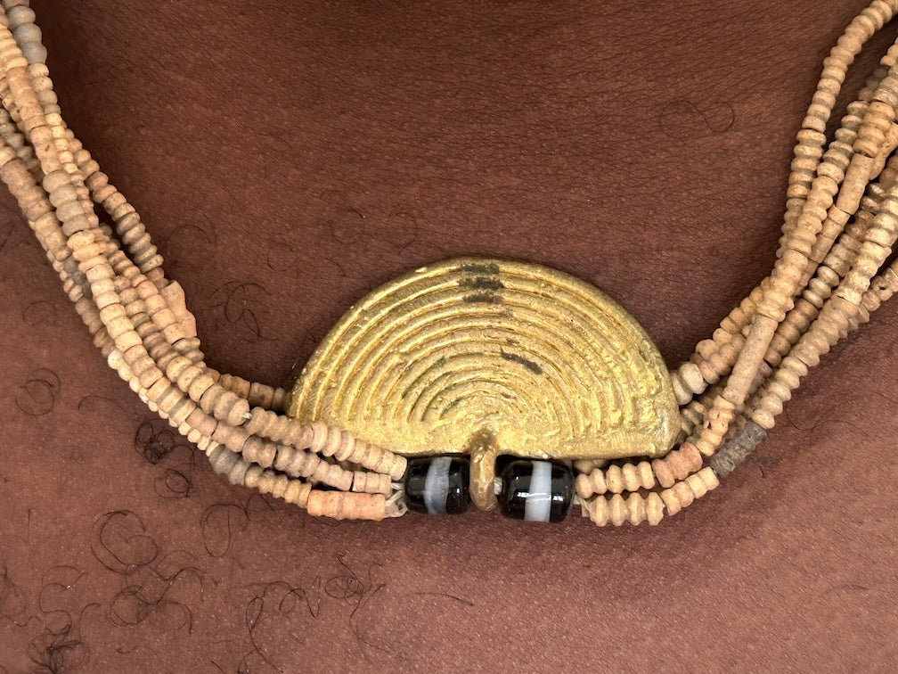 Smallest Excavated Clay Bead, Brass Bead, Inlaid Wooden Bead Necklaces - Mali