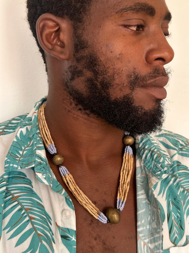 Smallest Excavated Clay Bead, Brass Bead, Inlaid Wooden Bead Necklaces - Mali