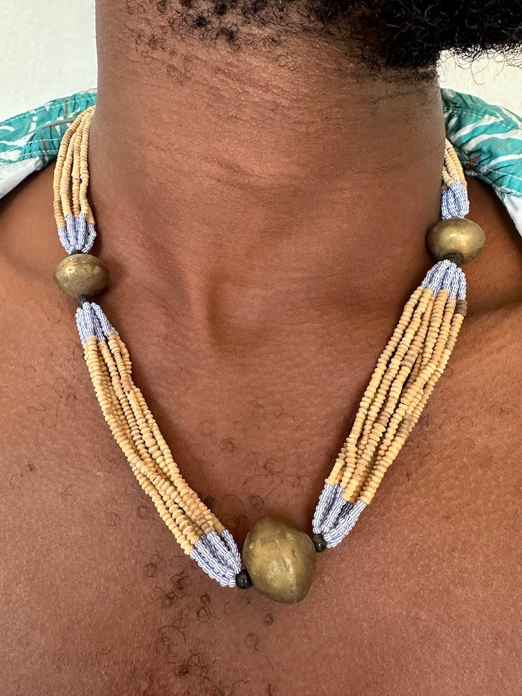 Smallest Excavated Clay Bead, Brass Bead, Inlaid Wooden Bead Necklaces - Mali
