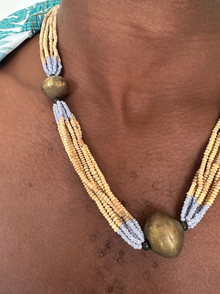Smallest Excavated Clay Bead, Brass Bead, Inlaid Wooden Bead Necklaces - Mali