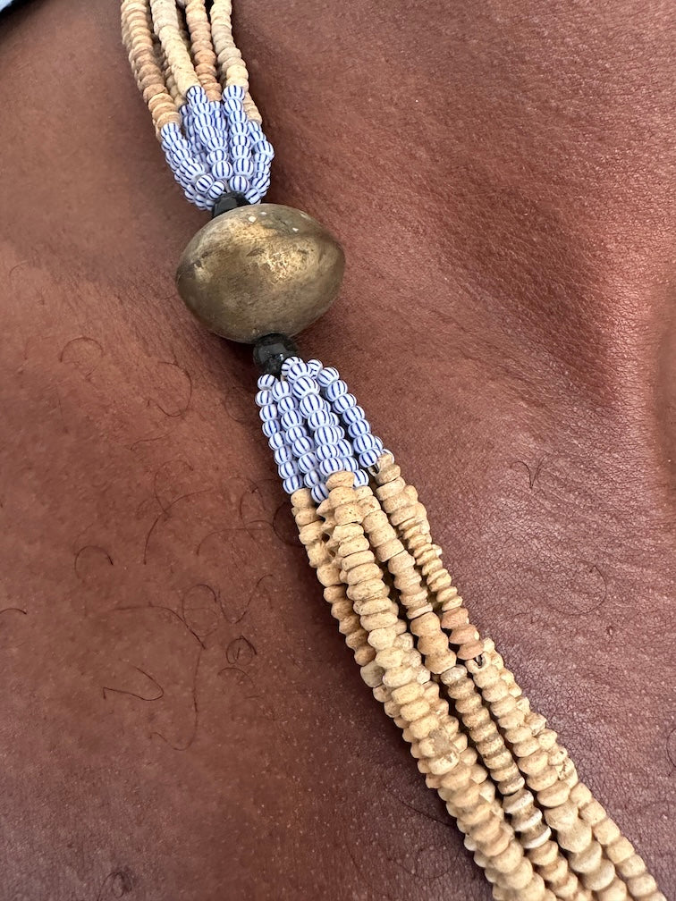 Smallest Excavated Clay Bead, Brass Bead, Inlaid Wooden Bead Necklaces - Mali