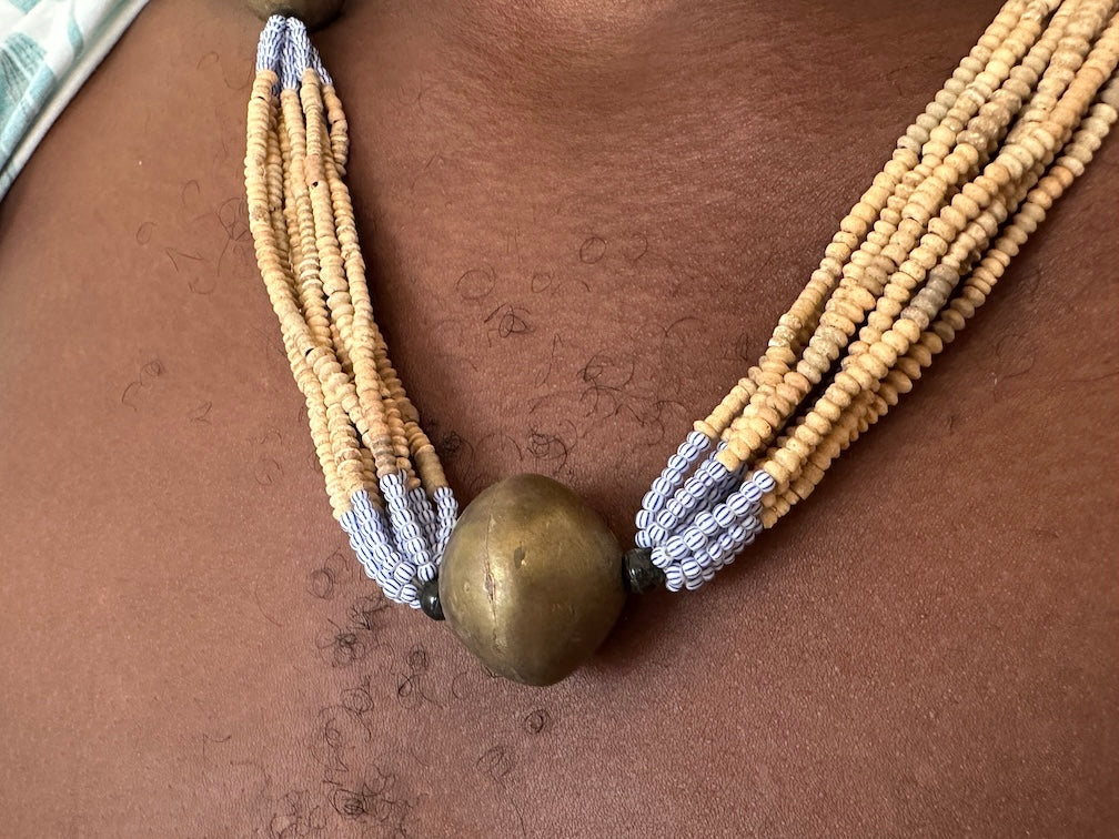 Smallest Excavated Clay Bead, Brass Bead, Inlaid Wooden Bead Necklaces - Mali
