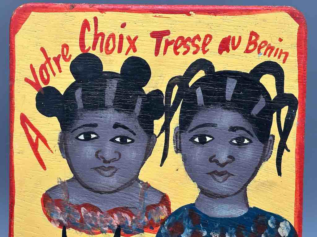 Original Small Beauty Salon Sign Painting on Wood from Benin