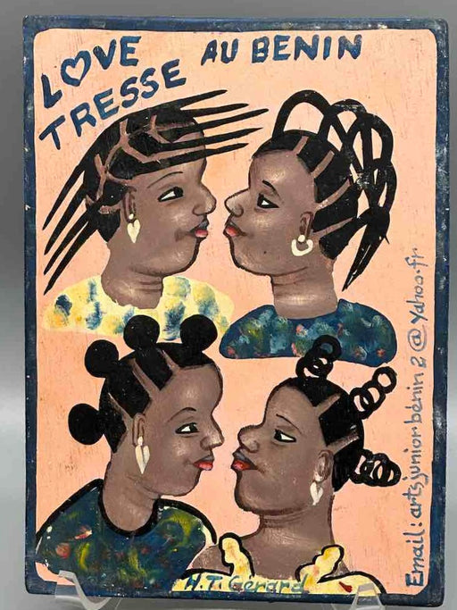 Original Small Beauty Salon Sign Painting on Wood from Benin