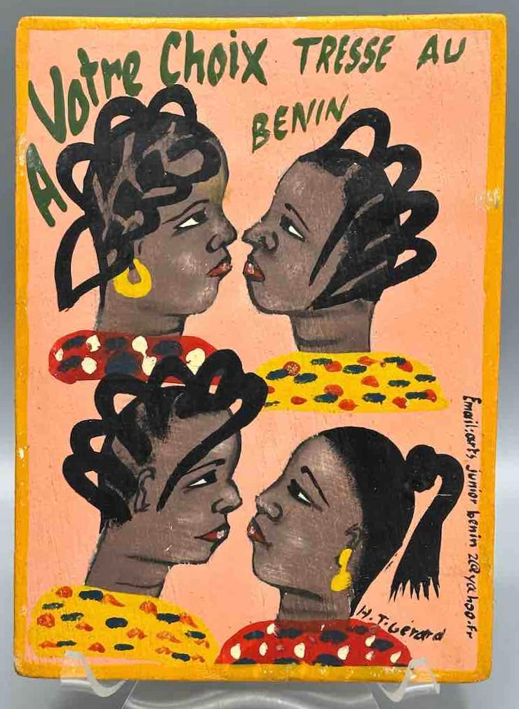 Original Small Beauty Salon Sign Painting on Wood from Benin