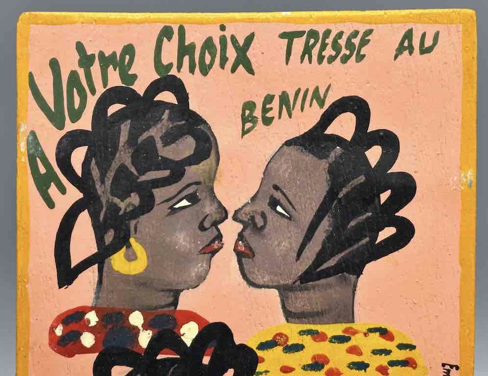 Original Small Beauty Salon Sign Painting on Wood from Benin