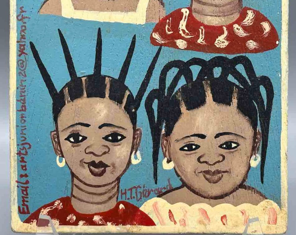 Original Small Beauty Salon Sign Painting on Wood from Benin