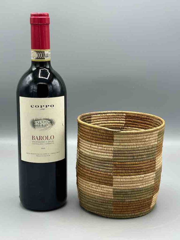 Earth tone checkerboard cylinder tightest weave Batwa basket