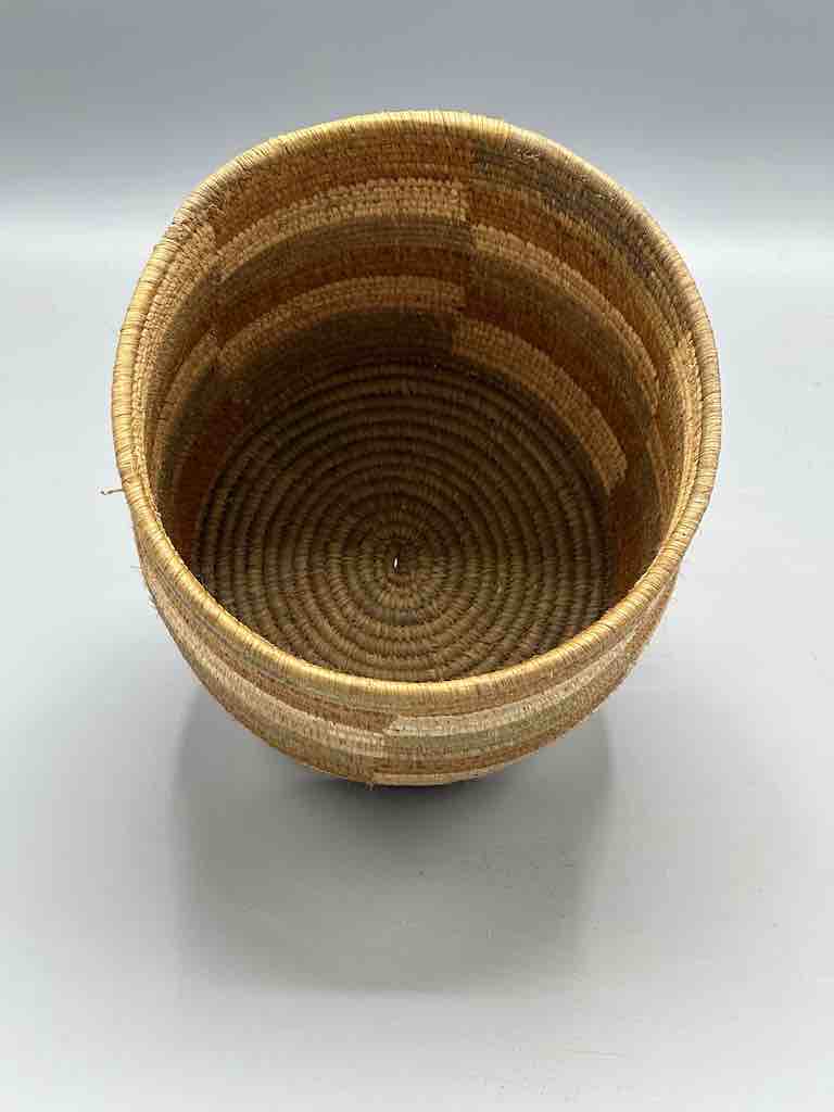 Earth tone checkerboard cylinder tightest weave Batwa basket