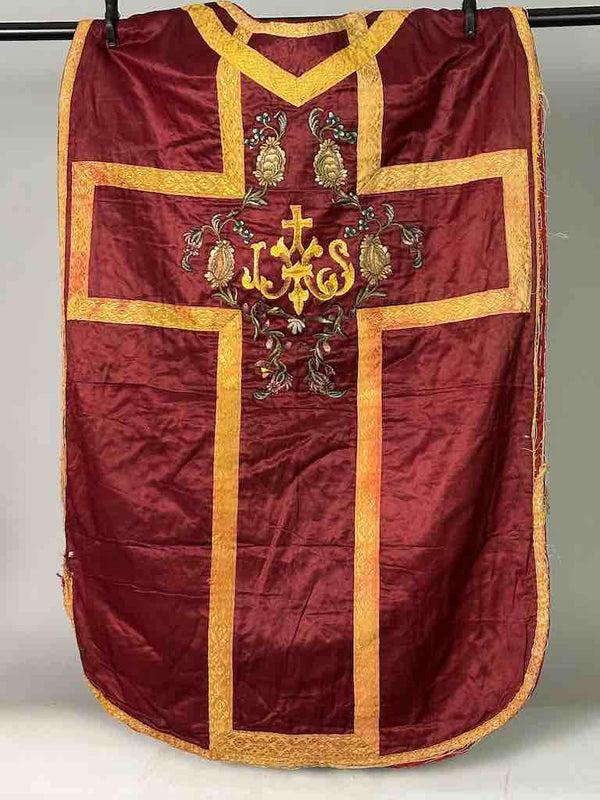 Antique Vietnamese Catholic IHS Design Chasuble Authentic Ecclesiastical Garment