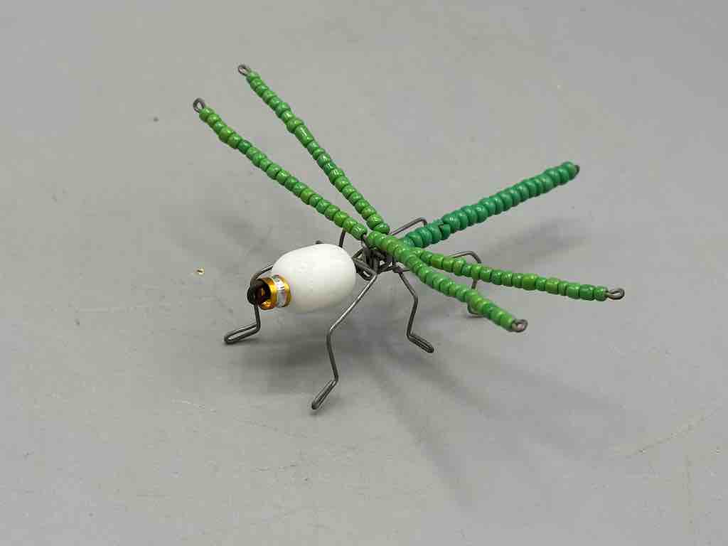 Beaded Wire Decor African Small Green Wing Dragonfly Insect