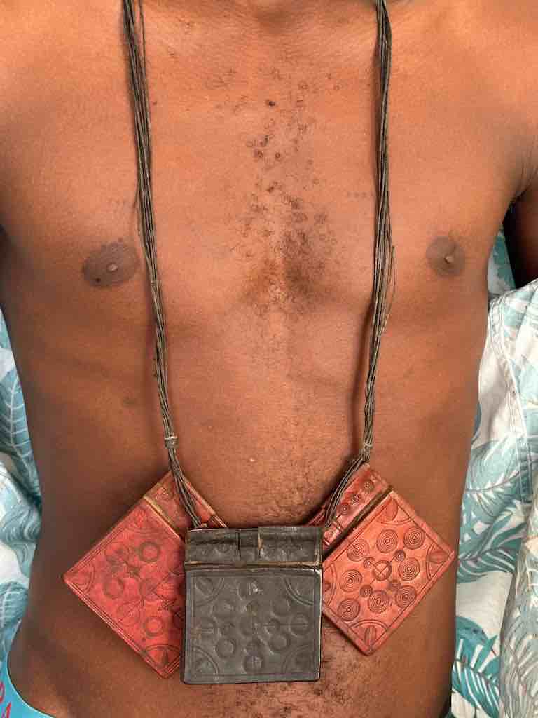 Triple Large Leather Tuareg GriGri Long  Thick Multiple Cord Necklace - Mali