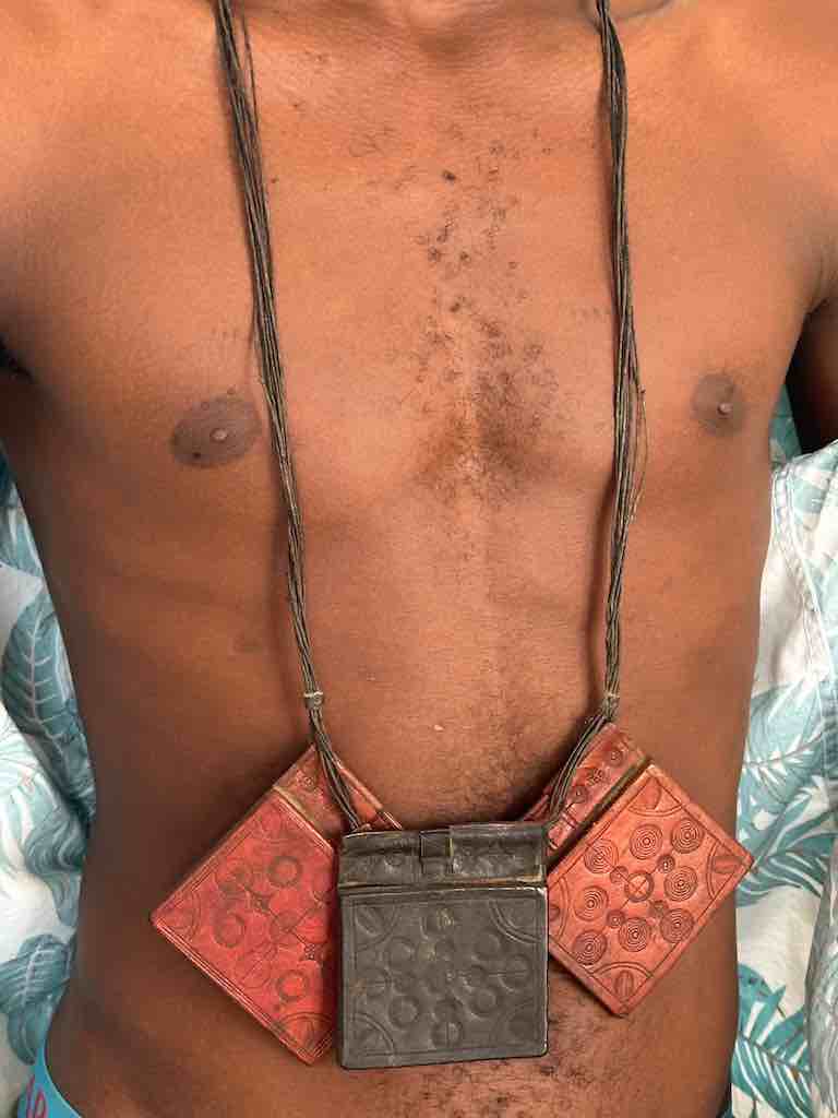 Triple Large Leather Tuareg GriGri Long  Thick Multiple Cord Necklace - Mali
