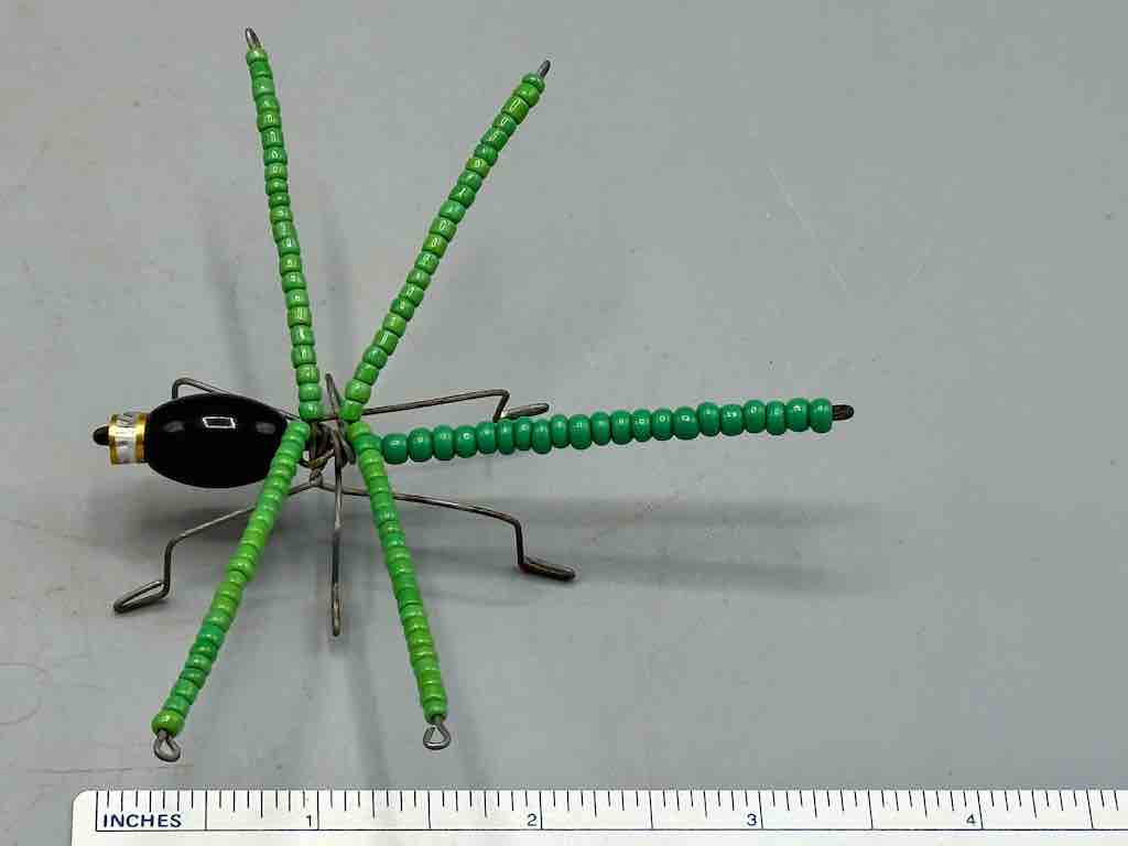 Beaded Wire Decor African Small Green Wing Dragonfly Insect