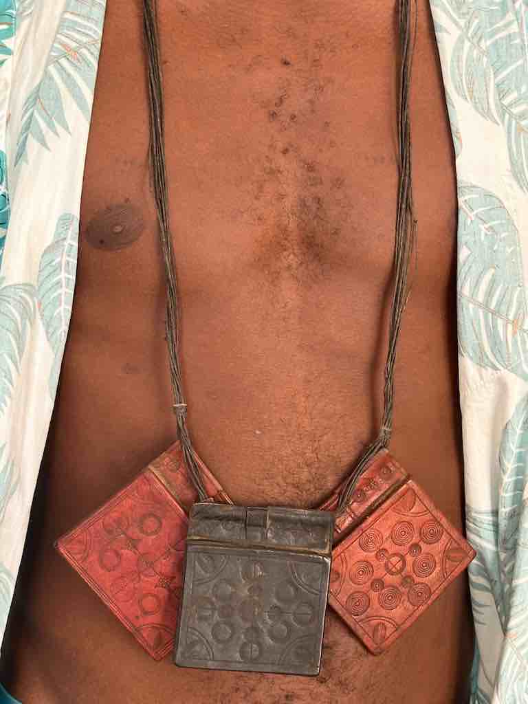 Triple Large Leather Tuareg GriGri Long  Thick Multiple Cord Necklace - Mali