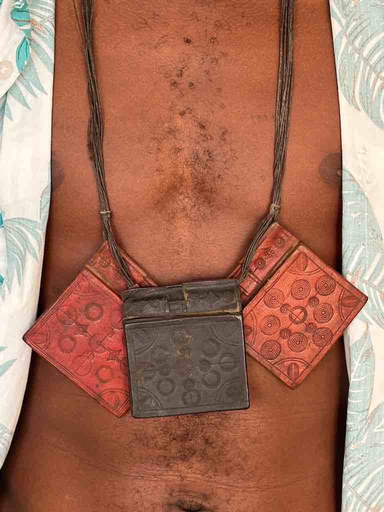 Triple Large Leather Tuareg GriGri Long  Thick Multiple Cord Necklace - Mali