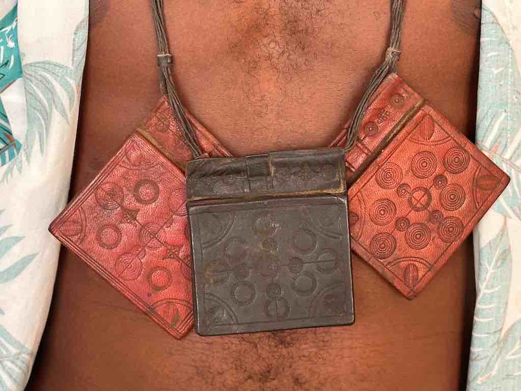 Triple Large Leather Tuareg GriGri Long  Thick Multiple Cord Necklace - Mali