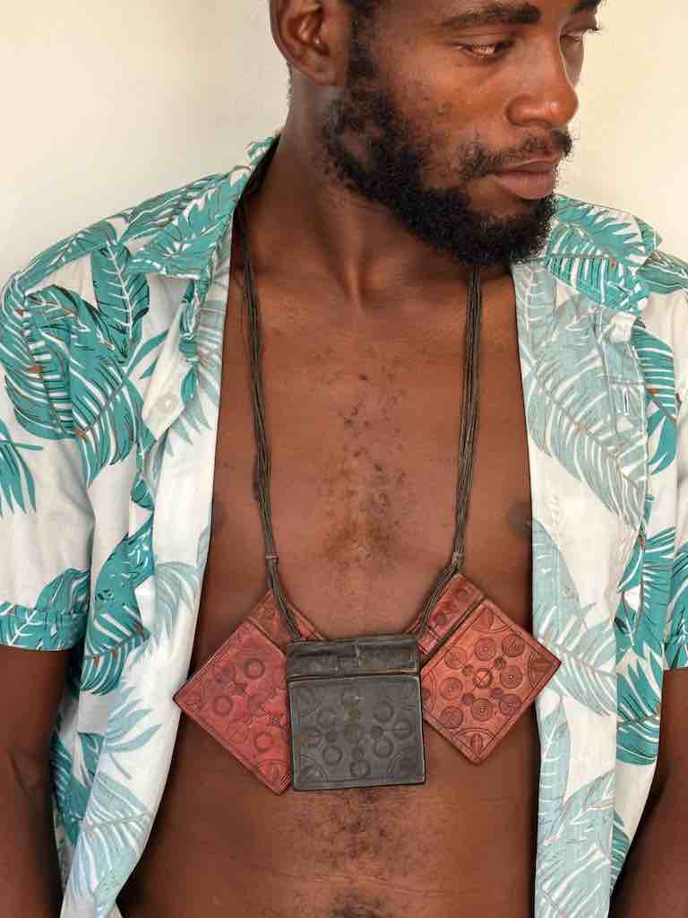 Triple Large Leather Tuareg GriGri Long  Thick Multiple Cord Necklace - Mali