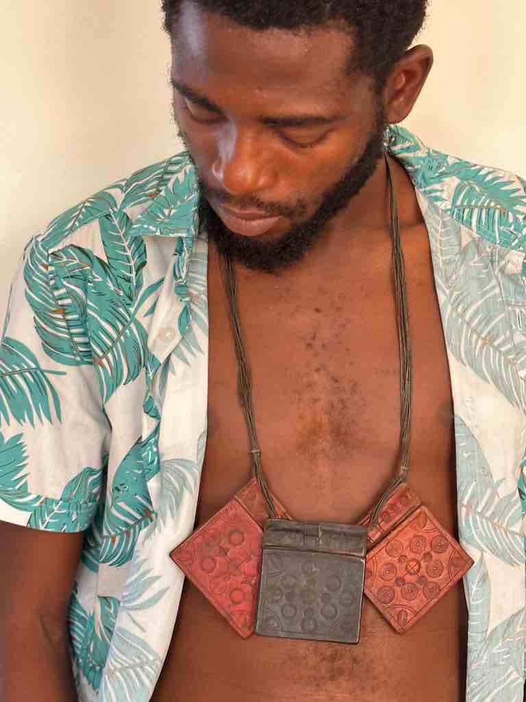 Triple Large Leather Tuareg GriGri Long  Thick Multiple Cord Necklace - Mali