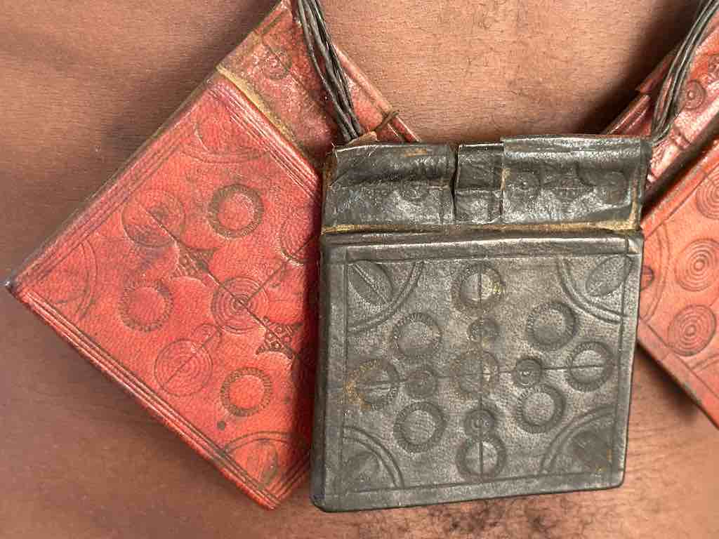 Triple Large Leather Tuareg GriGri Long  Thick Multiple Cord Necklace - Mali