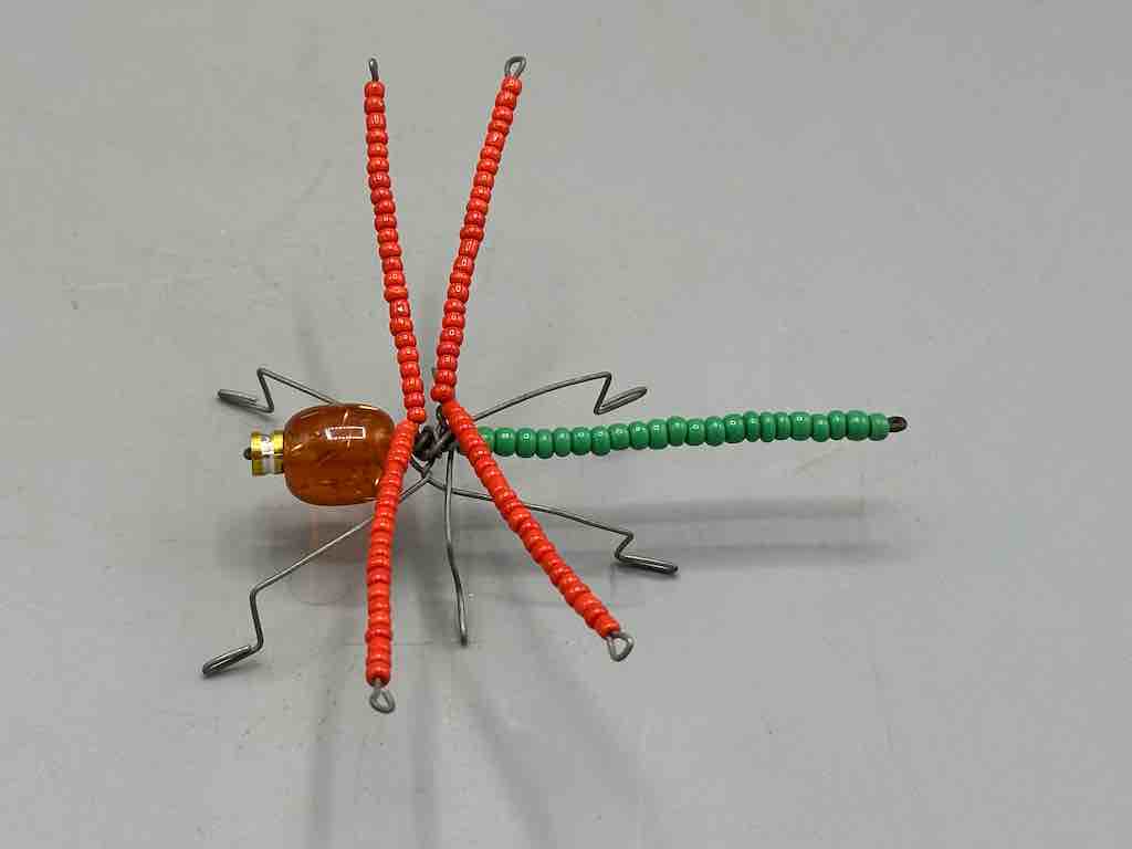 Beaded Wire Decor African Small Red Wing Dragonfly Insect