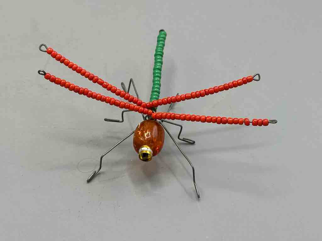 Beaded Wire Decor African Small Red Wing Dragonfly Insect