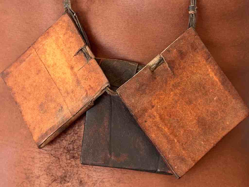 Triple Large Leather Tuareg GriGri Long  Thick Multiple Cord Necklace - Mali