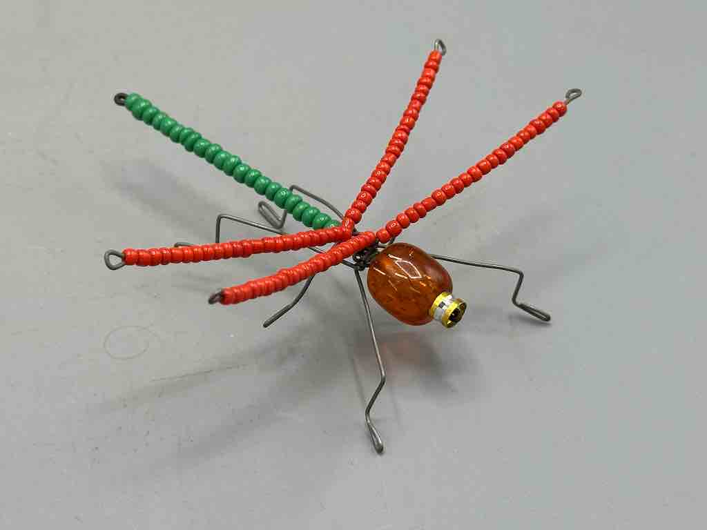 Beaded Wire Decor African Small Red Wing Dragonfly Insect